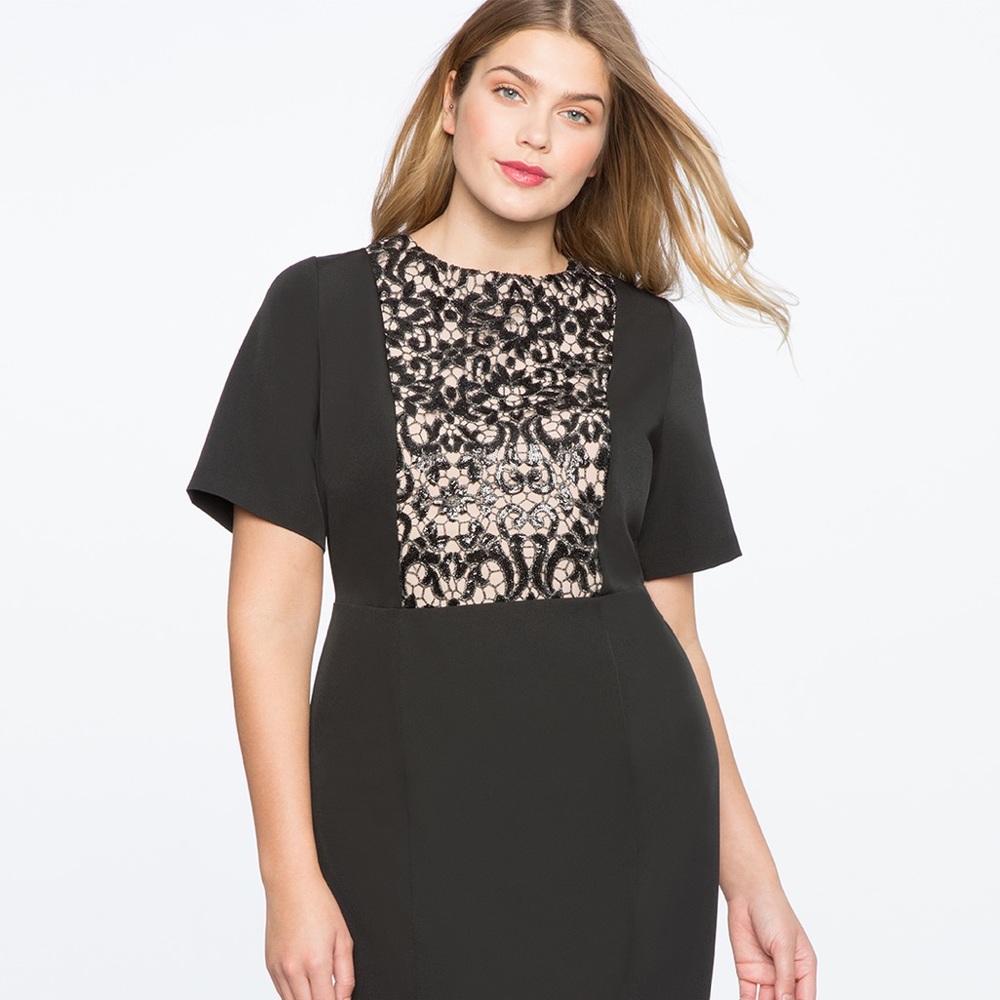 Eloquii Black Dress with Lace Detail
